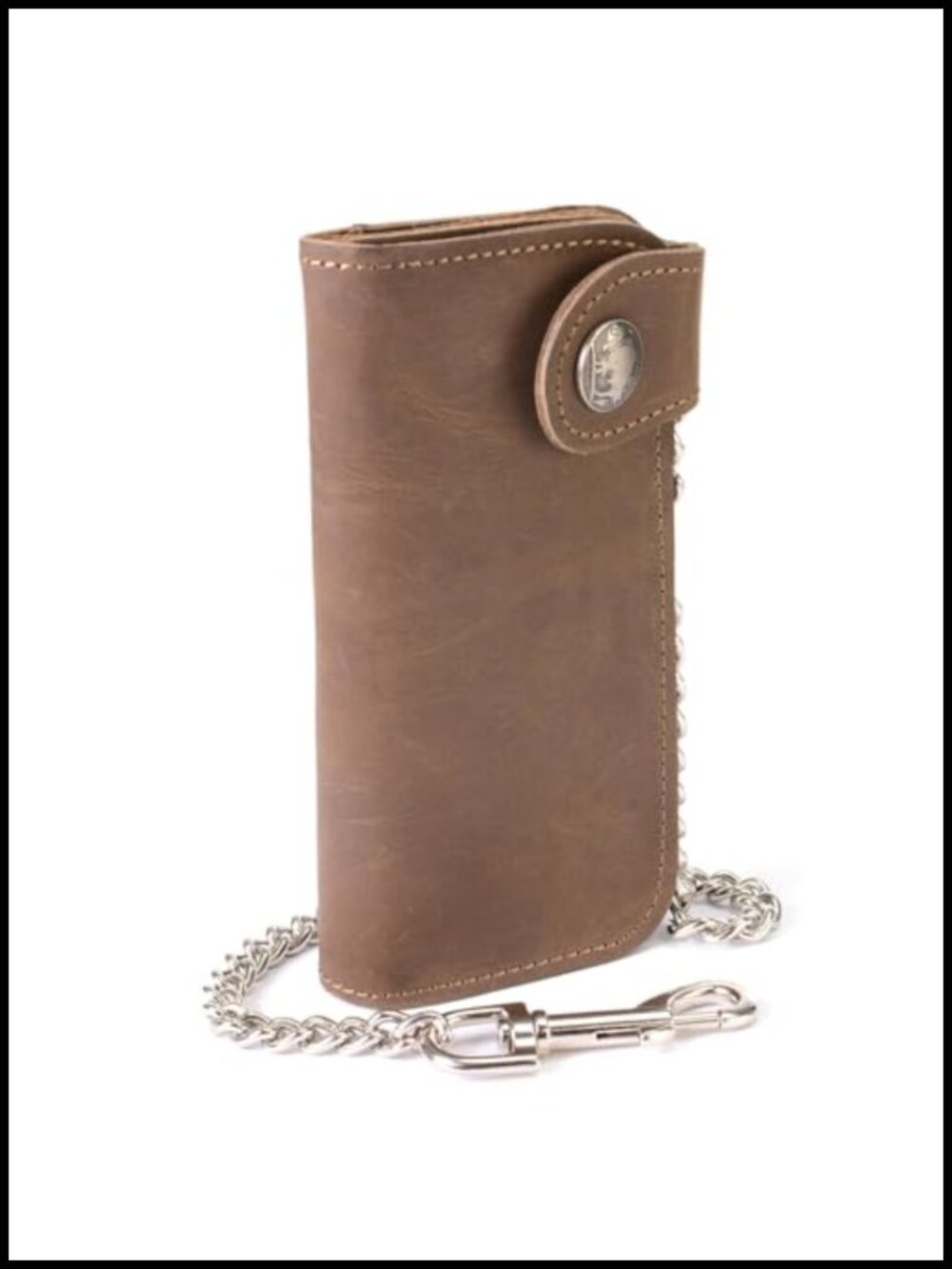 Full-Grain Leather Biker Bifold Wallet with Removable Steel Chain